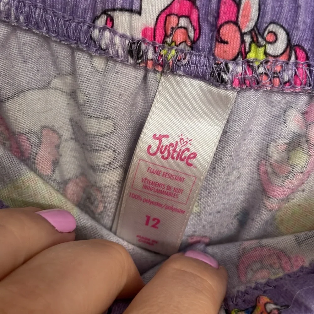 Justice Girls Pajama Set Purple Unicorns Sz 12